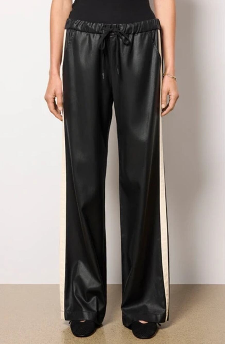 Sanctuary Coated Twill Track Pant Black Tuxedo Stripe Pull On Women's M